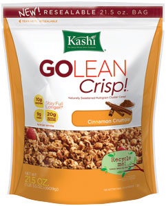 Kellogg’s reusable Kashi cereal pouch contains 15% EcoPrime food grade recycled HDPE Resin.